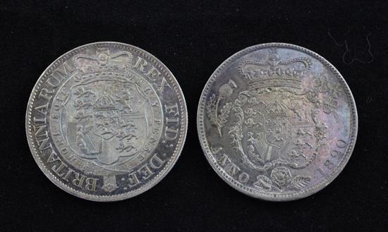 A George III half crown, 1817 and a George IV half crown, 1820 (both VF)